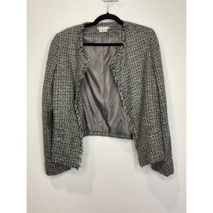 VAN HEUSEN STUDIO Women's Tweed Blazer Jacket LG Open Front Fringed
